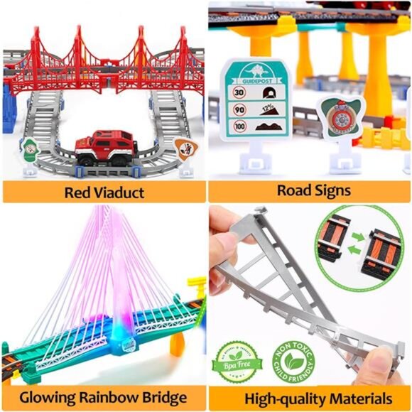 Electric Toddler Train Set Toy, Battery Powered Railway Train Track Toy Playset - Picture 12 of 14